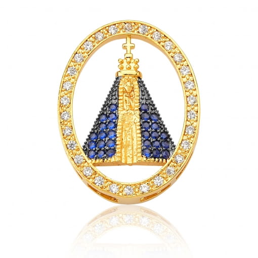 Pingente oval com nossa senhora aparecida de micro zircônias