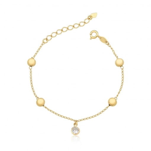 Pulseira com quatro bolas lisas e um pingente de zircônia