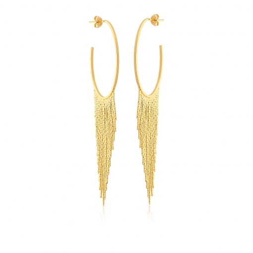 Brinco de argola estilo anzol com franjas