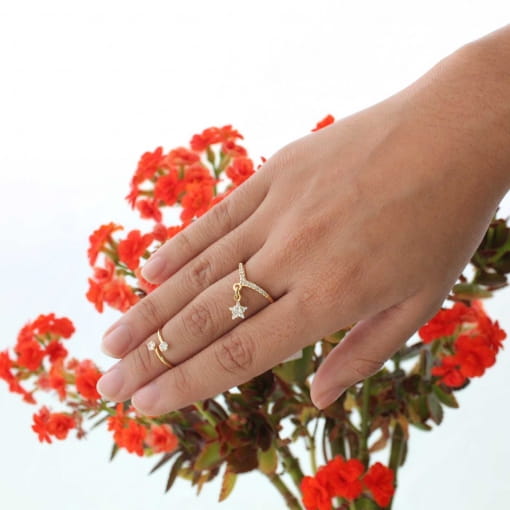 Anel folheado regulável FALANGE ou INFANTIL com 2 zircônias