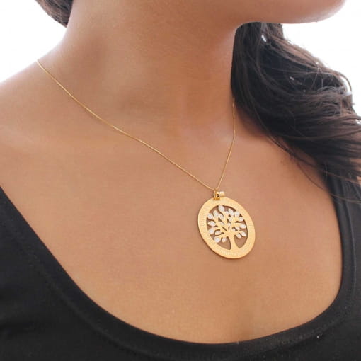 Pingente de mandala com árvore da vida com folhas em ródio