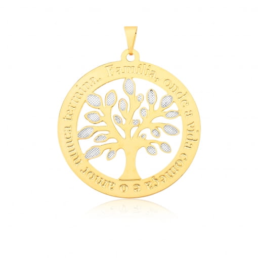 Pingente de mandala com árvore da vida com folhas em ródio
