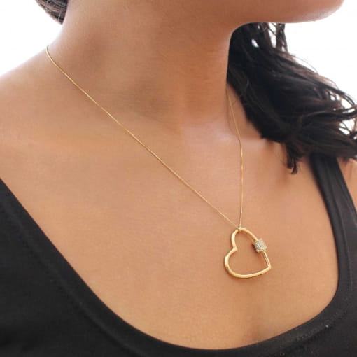 Pingente de coração com abotoador de micro zircônias