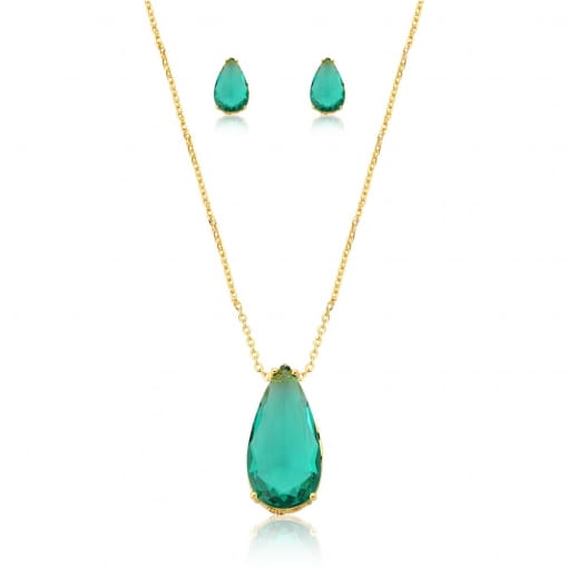 Conjunto de pedra em gota com corrente estilo elo português