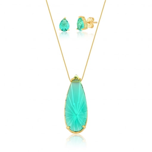 Conjunto brinco pequeno formato gota e pingente gota maior