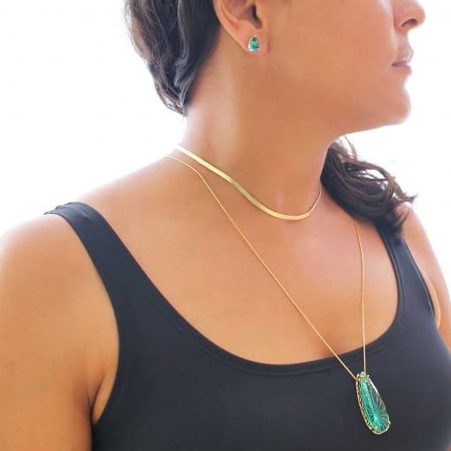 Conjunto brinco pequeno formato gota e pingente gota maior