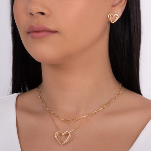 Gargantilha choker com 2 corações vazados diamantados