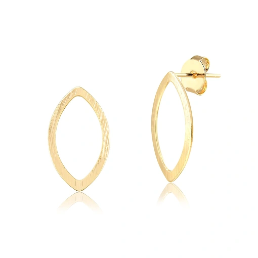 Brinco folheado formato navete e detalhe escovado