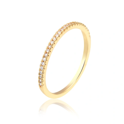 Anel folheado delicado estilo meia aliança zircônias cravejadas
