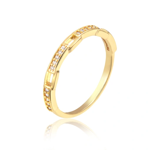 Anel folheado zircônia intercalando com partes retangulares