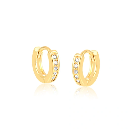 Brinco argola folheado com 5 micro zircônia cravadas trava click