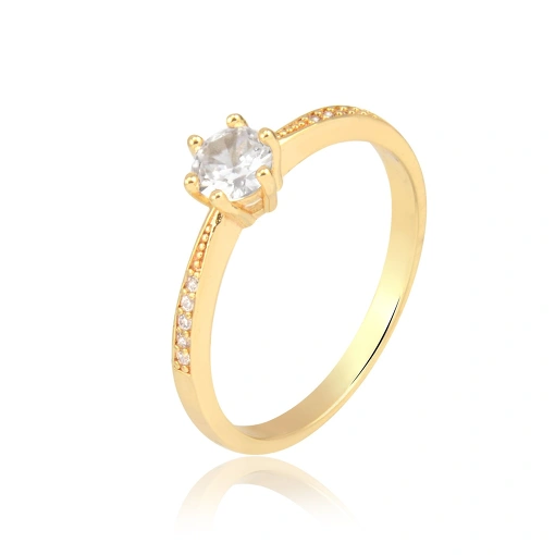 Anel folheado solitário zircônia central micro zircônia lateral