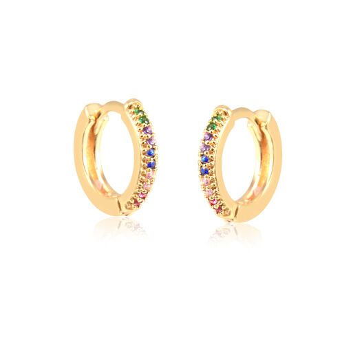 Brinco argola folheado com uma carreira de zircônias coloridas