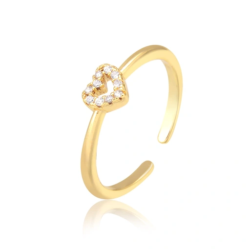 Anel folheado regulável e com base coração com zircônia