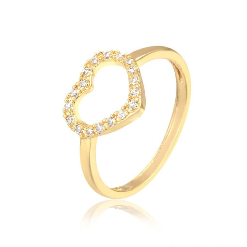 Anel folheado base coração vazado com zircônia em volta