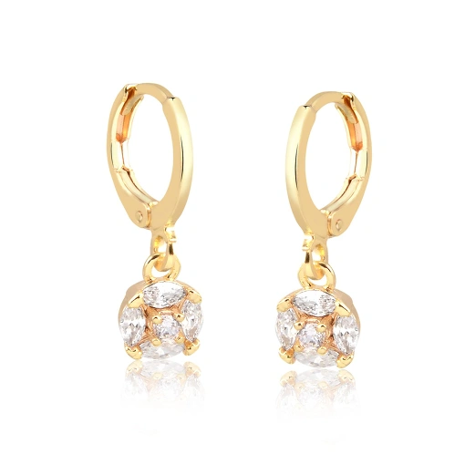 Brinco argola pingente redondo com zircônias navete em volta