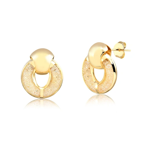 Brinco círculo telinha com pedras dentro fixado na base trapézio