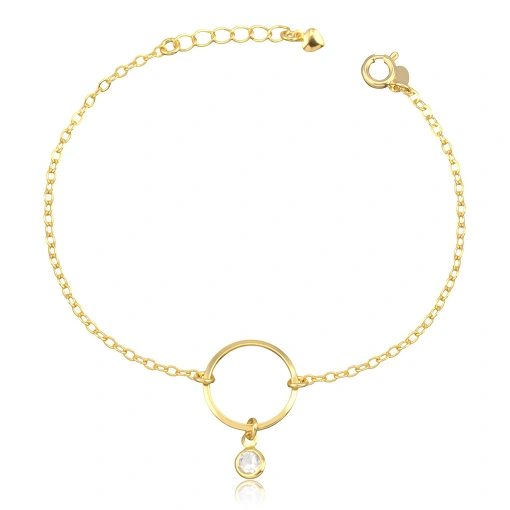 Pulseira folheada com círculo vazado fixado em corrente elo oval