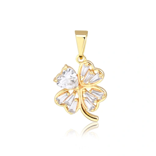 Pingente folheado design flor trevo 4 folhas com zircônias