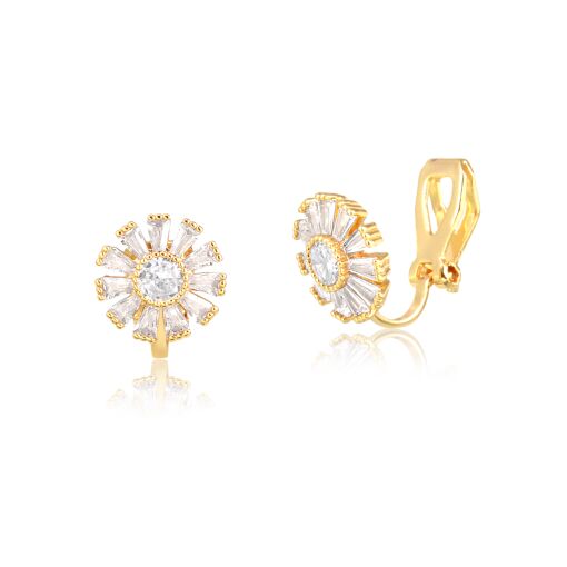 Brinco de pressão folheado design flor com pétalas em zircônias