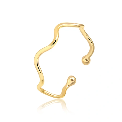 Anel folheado regulável com aro design zig zag delicada bolinha