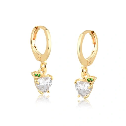 Brinco de argola folheado pingente fruta em zircônia