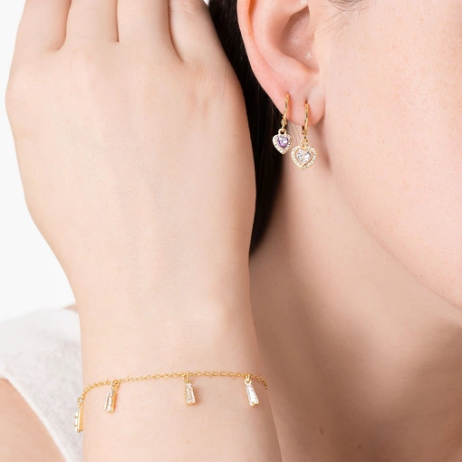 Pulseira folheada elo oval com pingentes retangulares fixados