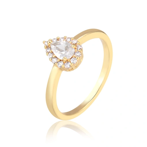 Anel estilo solitário zircônia gota central e zircônias em volta