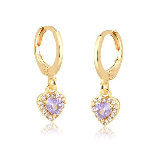 Brinco argola com pingente coração cravejado com zircônias