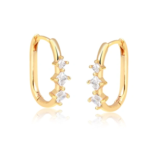 Brinco argola folheada fechada trava click e com zircônias