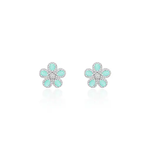 BRINCO FLOR CINCO PETALAS COM GOTA 4X5 MM CRAVACAO EM VOLTA E MI