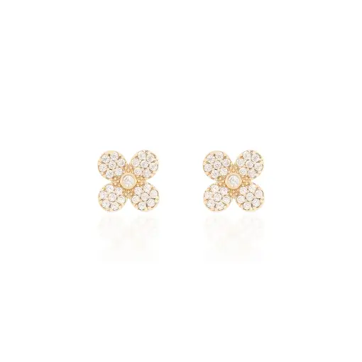 BRINCO FLOR QUATRO PETALAS CRAVEJADA COM PONTO DE LUZ CENTRAL 2