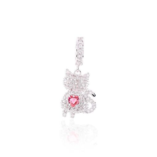 PINGENTE DE RIVIERA GATINHO CRAVEJADO PONTO DE LUZ CORACAO 4 MM