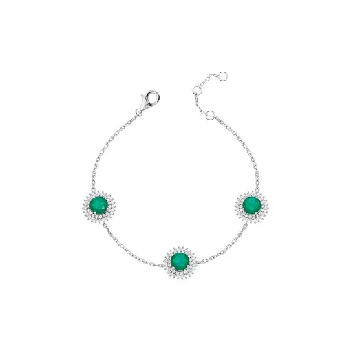 PULSEIRA COM TRES PEDRAS REDONDAS DE 7X7MM E CRAVACAO AO REDOR