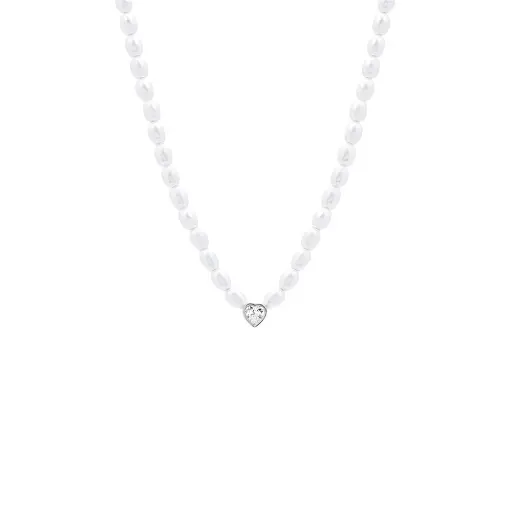 COLAR INTEIRO DE PEROLAS ARREDONDADAS COM PEDRA CORACAO 7 MM CRA