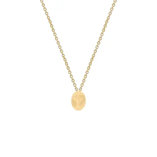 COLAR ELO PORTUGUES COM PINGENTE OVAL DE CRUZ RAIADA