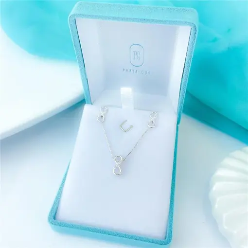 CONJUNTO INFINITO COM DETALHE EM ZIRCÔNIA + CAIXA DE VELUDO