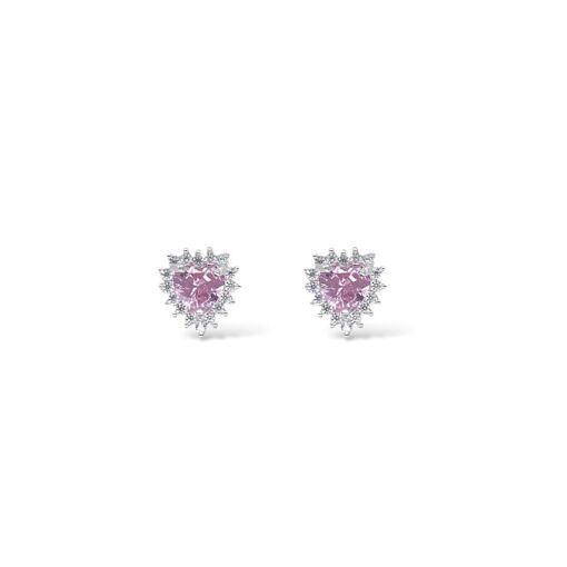 BRINCO CORAÇÃO ROSA BORDA CRAVEJADA ZIRCÔNIA