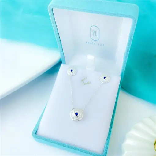 CONJUNTO OLHO GREGO REDONDO + CAIXA DE VELUDO