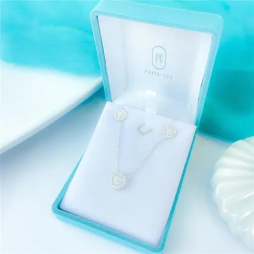 CONJUNTO CORAÇÃO + CAIXA DE VELUDO