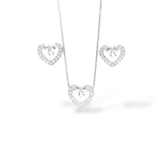 CONJUNTO CORAÇÃO COM LAÇO + CAIXA DE VELUDO