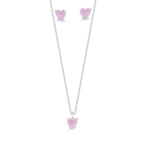 CONJUNTO CORAÇÃO CRISTAL ROSA FOSCO P