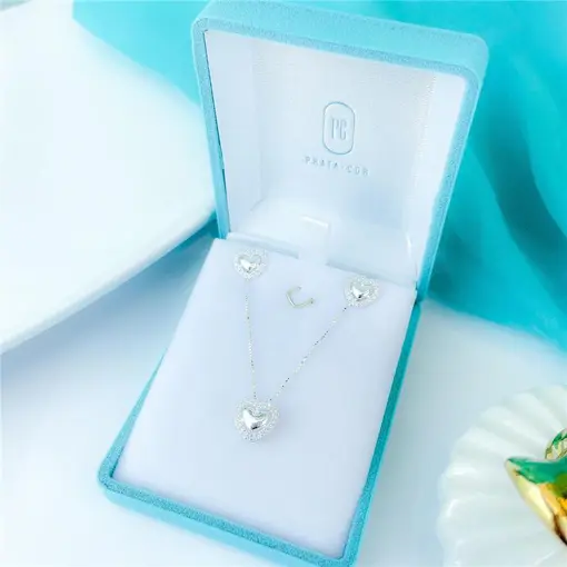 CONJUNTO CORAÇÃO VAZADO + CAIXA DE VELUDO