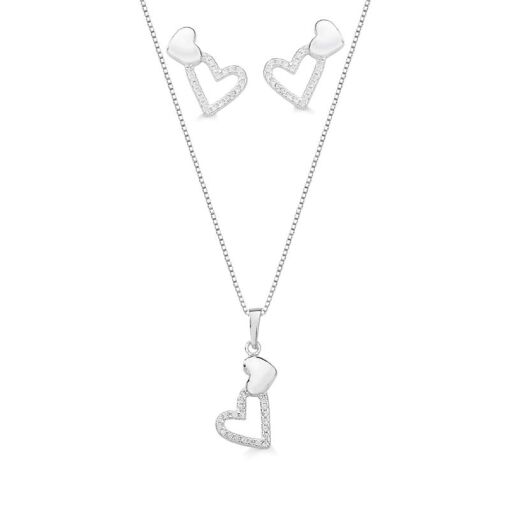 CONJUNTO DOIS CORAÇÕES LISO E ZIRCÔNIA