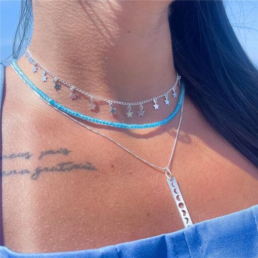 COLAR CRISTAIS AZUL E BRANCO 40CM