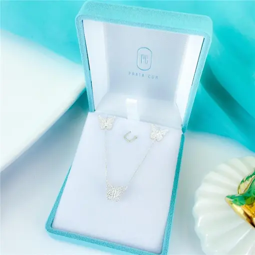 CONJUNTO BORBOLETA COM DETALHE + CAIXA DE VELUDO