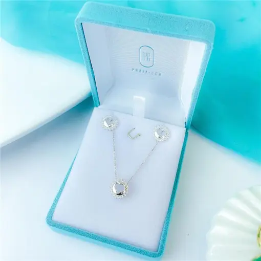 CONJUNTO CORAÇÃO VAZADO + CAIXA DE VELUDO