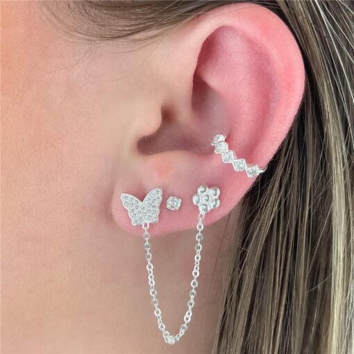 BRINCO DUPLO BORBOLETA E FLOR