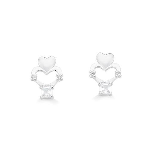 BRINCO CORACOES LISO - VAZADO - PEDRA QUADRADA ZIRCONIA