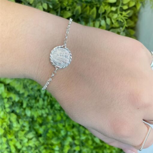 PULSEIRA  MEDALHA DE SÃO RAFAEL BORDA TRABALHADA 18CM